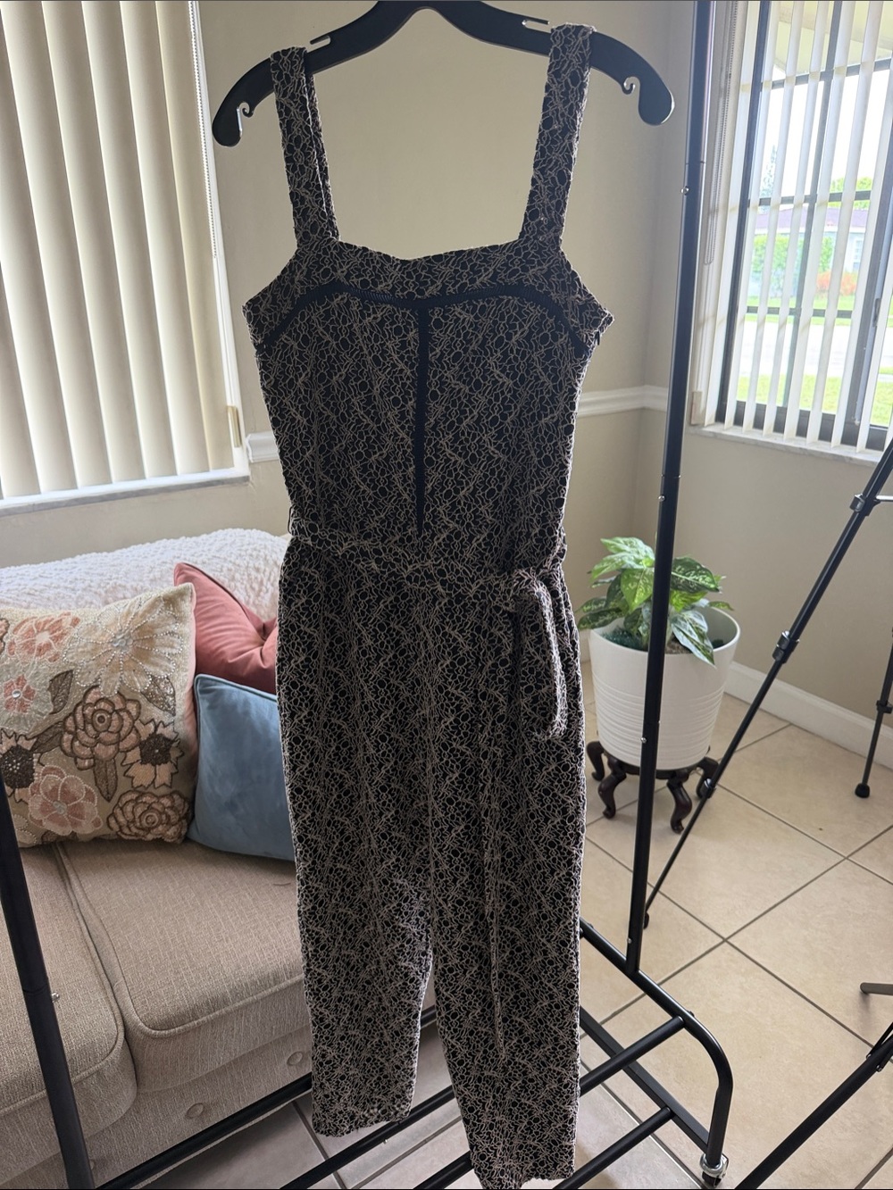 Banana Republic Black & White Lace-Effect Sleeveless Jumpsuit